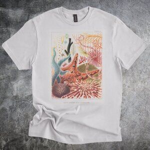 Reef Creature Shirt Colorful Sea Artwork Tshirt Cotton Tee Light Gray